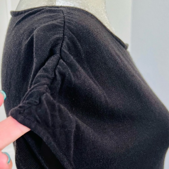 Talbots Black Short Ruched Cap Sleeve Elastic Waist Knit Sweater - Petite Size M - Picture 6 of 8